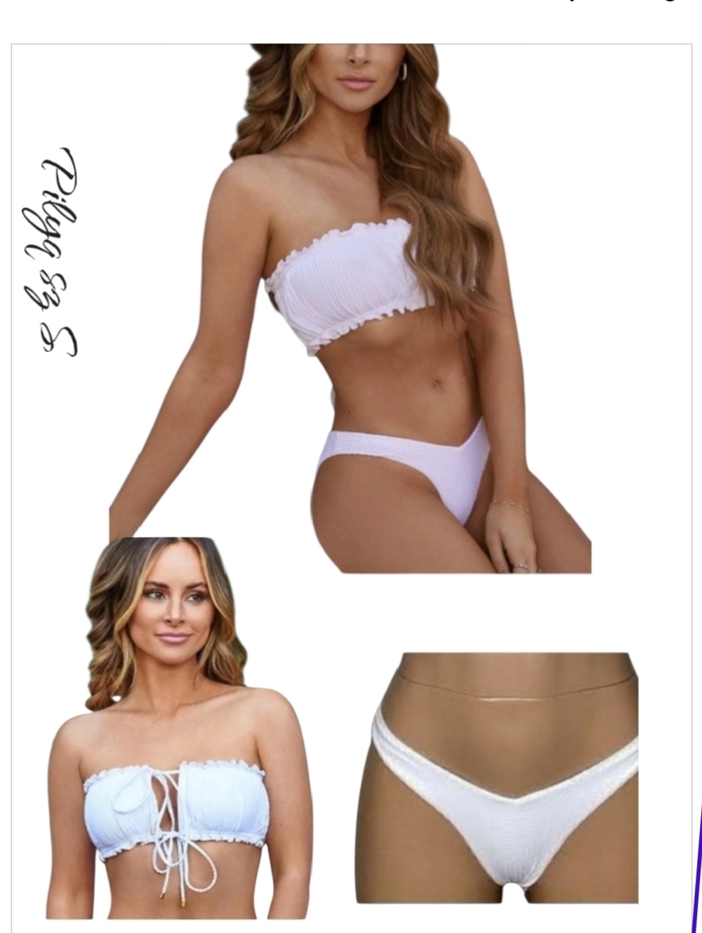PilyQ x Amanda Stanton Sail White Remi Ruched Bandeau Bikini Set High Cut S